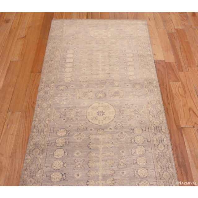 2020s Nazmiyal Collection Light Neutral Grey Khotan Pomegranate Design Modern Runner Rug For Sale - Image 5 of 7