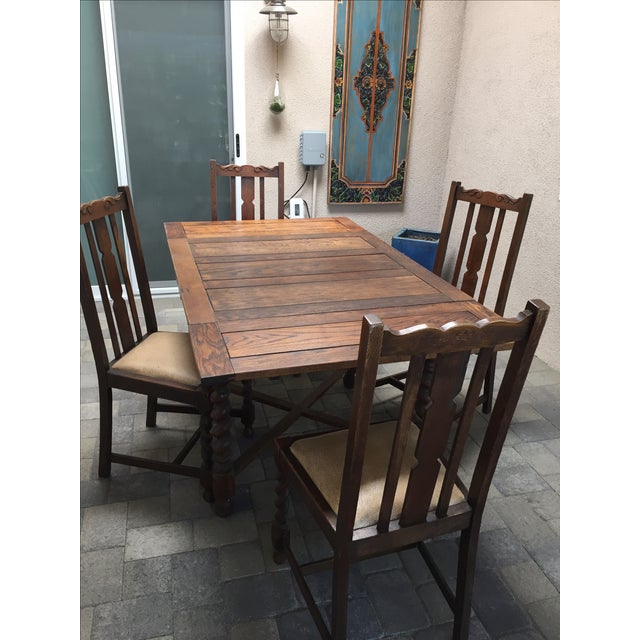 Antique Barley Twist Dining Table - Set of 5 | Chairish