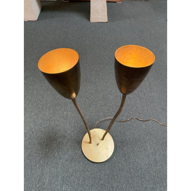 Mid-Century Modern Brass Gooseneck Table Lamp, Mid Century Modern For Sale - Image 3 of 12
