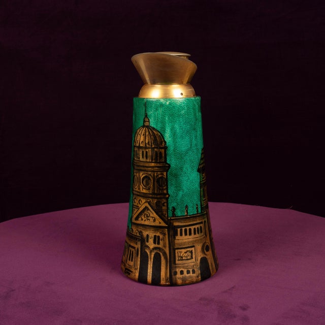 Model 968D Thermos in Hand-Decorated Green Goatskin Parchment by Aldo Tura, Italy, 1960s For Sale - Image 6 of 18