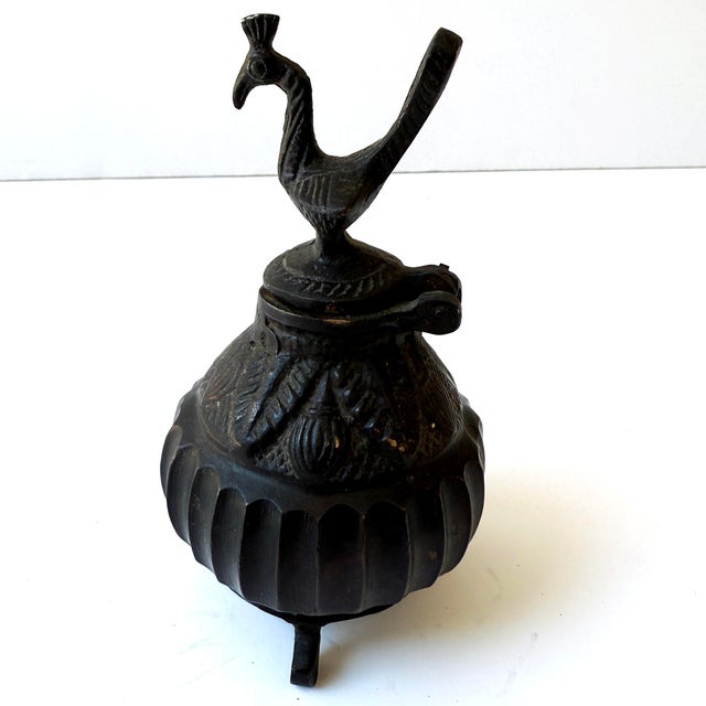 Art Nouveau Antique Solid Bronze Tibetan Bird Ink Well For Sale - Image 3 of 7