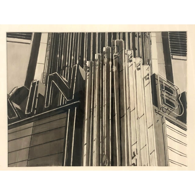 1989 Jeffrey E. Babine Brackin Theatre Marquee Original Ink Wash Drawing Signed Framed For Sale - Image 4 of 10