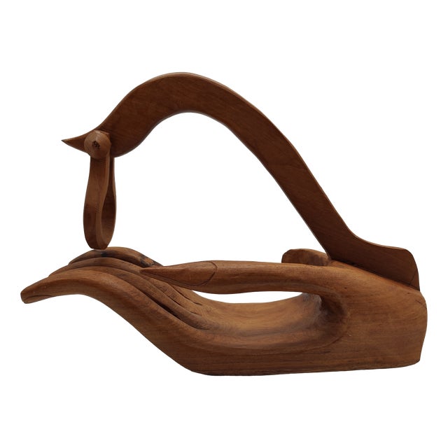 Sculptural Hand-Carved Wooden Wine Bottle Holder, 1950s For Sale