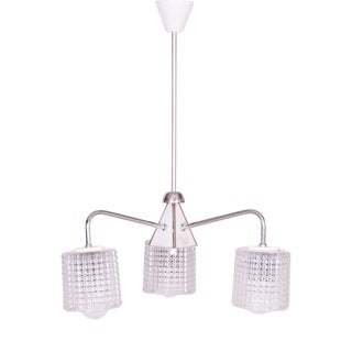 Mid-Century Chandelier in Chrome and Opaline Glass from Drukov, Czech, 1970s For Sale