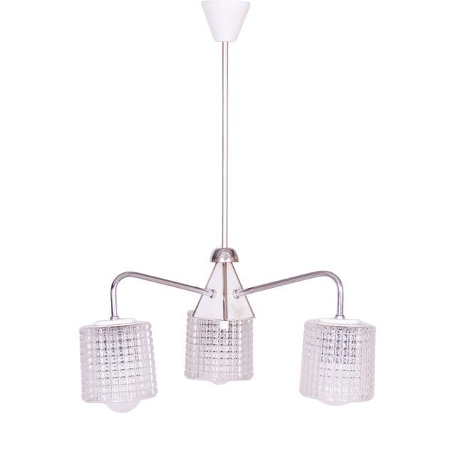 Mid-Century Chandelier in Chrome and Opaline Glass from Drukov, Czech, 1970s For Sale