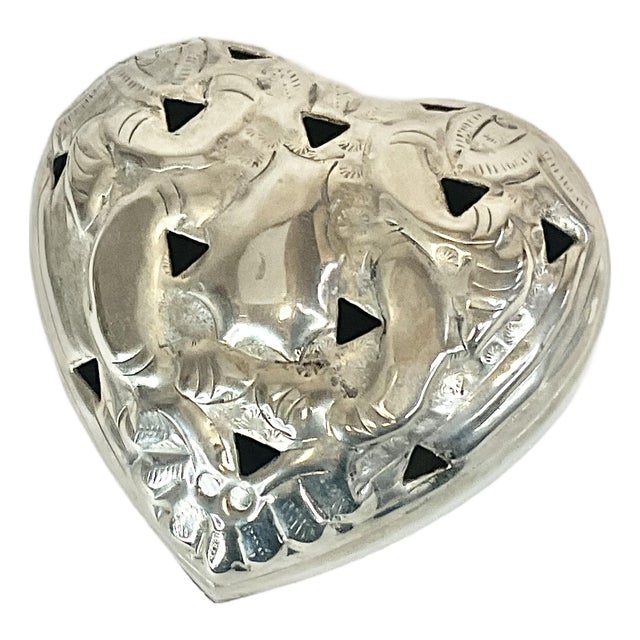 1980s Vintage Hollywood Regency Valentine Silver Plate Heart Incense/Potpourri Box. For Sale