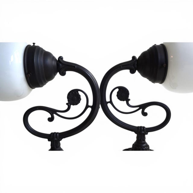 Art Nouveau Brass and Glass Wall Lamps, 1980s, Set of 2 For Sale - Image 6 of 17