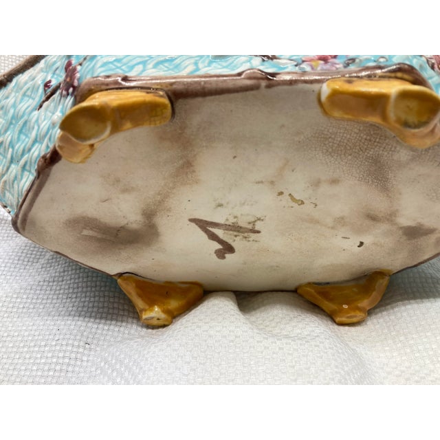 Ceramic Antique Late 19th Century English Joseph Holdcraft Majolica Dogwood Basket For Sale - Image 7 of 9