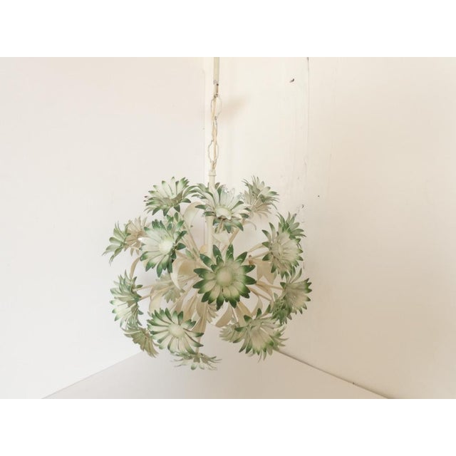 French French Vintage Tole Daisy Chandelier For Sale - Image 3 of 8