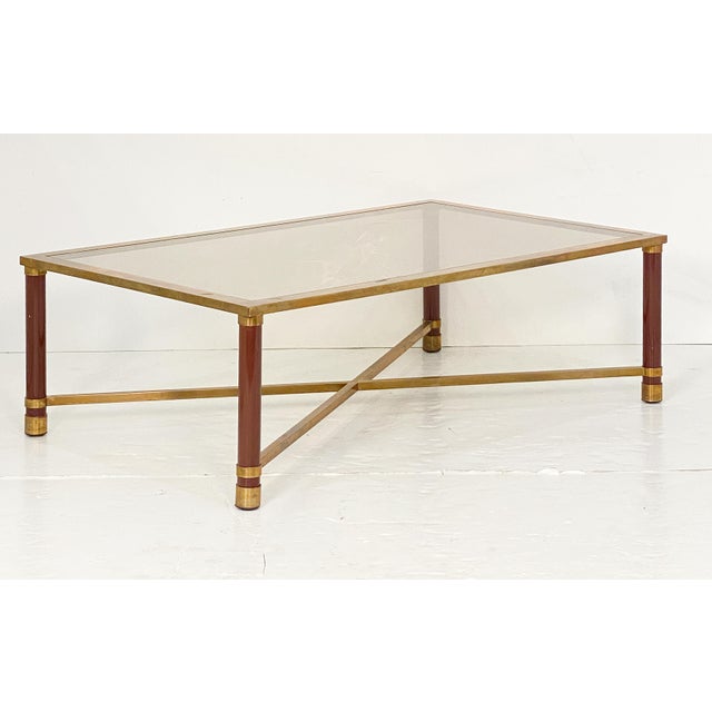 Brass French Modern Rectangular Cocktail or Coffee Low Table of Brass and Smoked Glass For Sale - Image 8 of 11