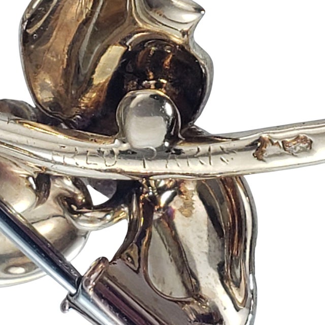 Mid 20th Century Mid 20th Century Fred Paris 18k Yellow and White Gold Diamond Rose Brooch/Pin For Sale - Image 5 of 6