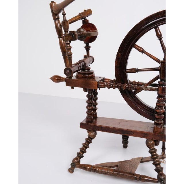 Antique Hand-Polished Dark Wood Spinning Wheel, 1880s For Sale - Image 4 of 8