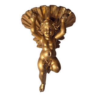 Antique Giltwood Cherub Wall Bracket Shelf For Sale