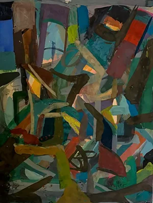 1940 Josef Presser Ship Yard Abstract Mixed-Media Painting