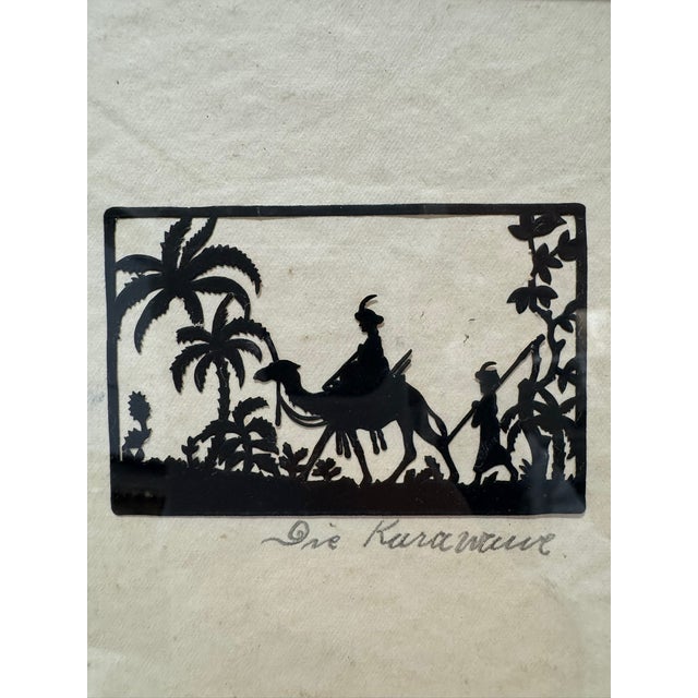 Indian Pair of Early 20th-Century German Silhouette Cut-Paper Artworks — “Abendsplinden” & “Die Karawane”, Signed For Sale - Image 3 of 12