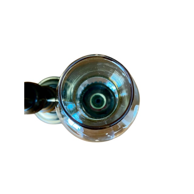 Vintage Brass and Wood Candelabra With Two Hurricane Glass Shades For Sale - Image 15 of 18