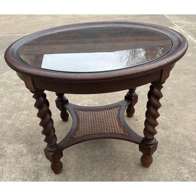 Vintage English Barley Twist Coffee Tble With Glass Top and Cane Bottom For Sale - Image 4 of 10