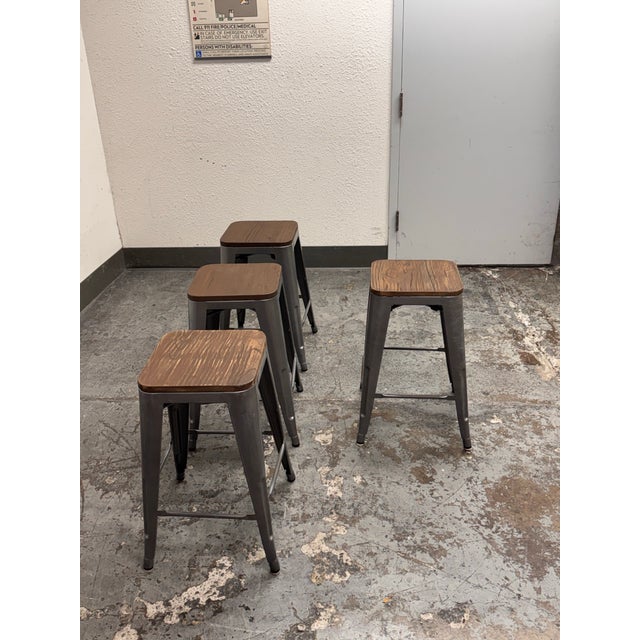 Industrial Style Stacking Counter Stools, Set of Four For Sale - Image 4 of 12