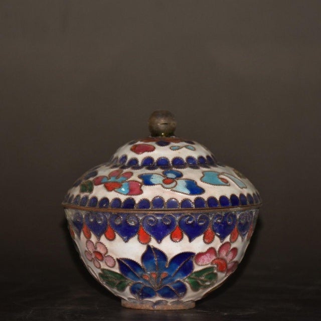 Vintage Chinese Cloisonné Covered Box With Peony Design For Sale - Image 4 of 8