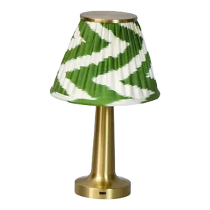 21st Century Brass Finish Lamp with Green Ikat Lampshade