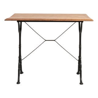Cast Iron Bistro Table with Oak Top, Antique, France, 20th Century For Sale
