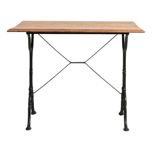 Cast Iron Bistro Table with Oak Top, Antique, France, 20th Century For Sale