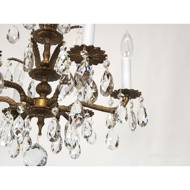 Shabby Chic Antique 6 Arm 6 Light Darling Dainty Brass Cut Lead Glass Crystal Chandelier For Sale - Image 3 of 10