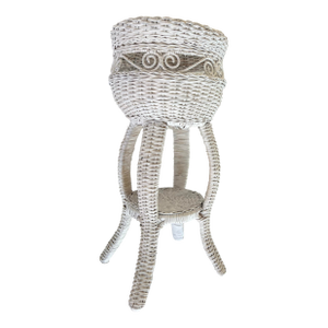 Vintage Mid Century White Wicker Plant Stand