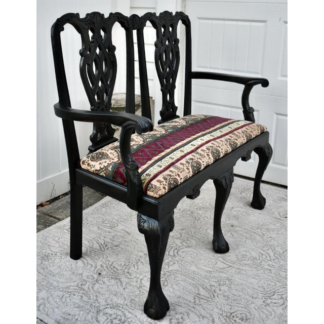 Vintage Carved Chippendale Style Bench in a Black Finish For Sale - Image 11 of 13