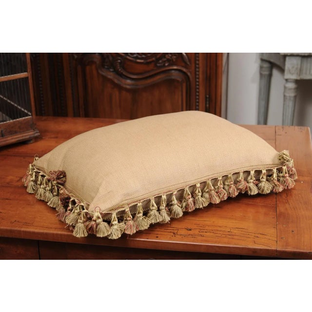 Pillow Made from a 19th Century French Tapestry with Floral Decor &Tassels For Sale - Image 4 of 12