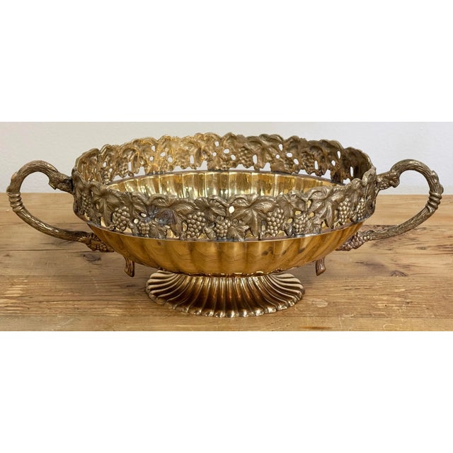 Traditional Vintage Brass Grape Motif Handled Compote For Sale - Image 3 of 11