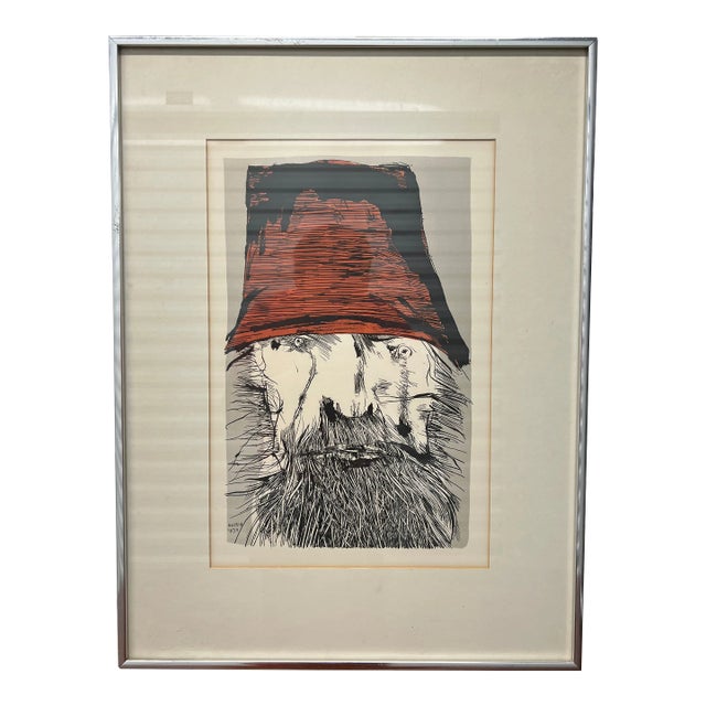 Vintage Leonard Baskin "Ahab With Red Hat" Lithograph For Sale