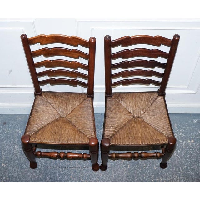 Antique English Rush Seat Ladderback Dining Chairs, 1910s, Set of 6 For Sale - Image 12 of 18