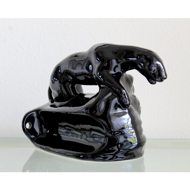 Vintage Mid-Century Modern Black Glazed Ceramic Panther Tv Lamp Sculpture, Made in Usa, Circa 1950s For Sale - Image 4 of 11