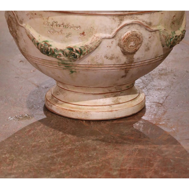 Early 21st Century Early 21st Century French Handmade Terracotta Bowl Urn Planters by La Madeleine in Anduze - Set of 2 For Sale - Image 5 of 12