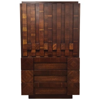 Brutalist Style Tall Armoire Dresser For Sale