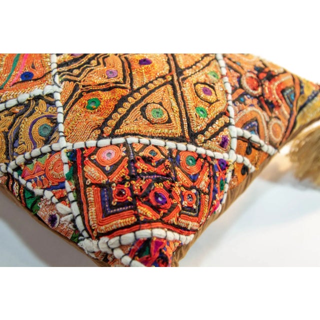 Vintage Pillow in Colorful Embroidered Fabric Patchwork Rajasthan India For Sale - Image 12 of 12