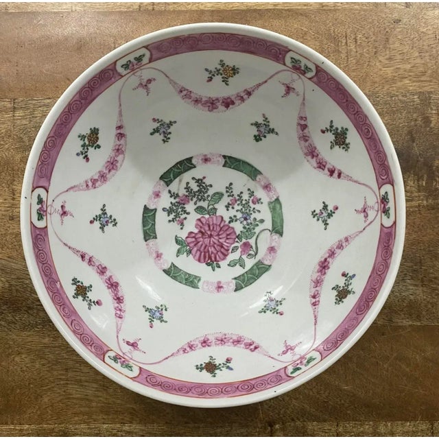 Late 20th Century Late 20th Century Japanese Porcelainware Pink and Green Ribbon Style Floral Swag Centerpiece Bowl For Sale - Image 5 of 7