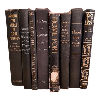 Vintage Library Book Stack Black Gold Novel For Sale