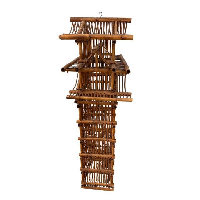 Chinoiserie Vintage Bamboo Pagoda Standing Etagere / Bar Display Shelf, Wine Rack, Tiki Display Shelf For Sale - Image 3 of 12
