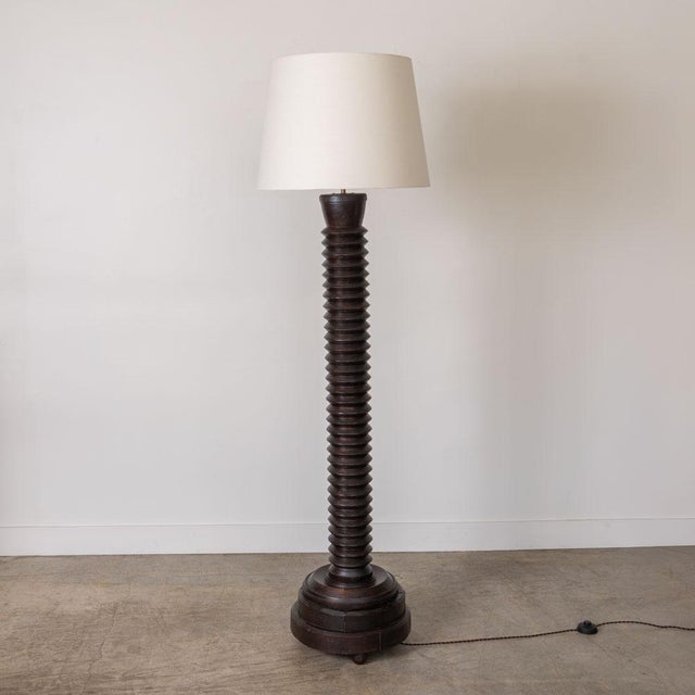 French 1940s Heavy French Carved Wood Floor Lamp in the Style of Charles Dudouyt For Sale - Image 3 of 13