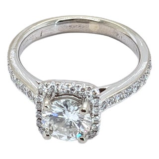 14k White Gold Halo Engagement Ring With ~1ct Natural Diamond - Size 5.5 For Sale