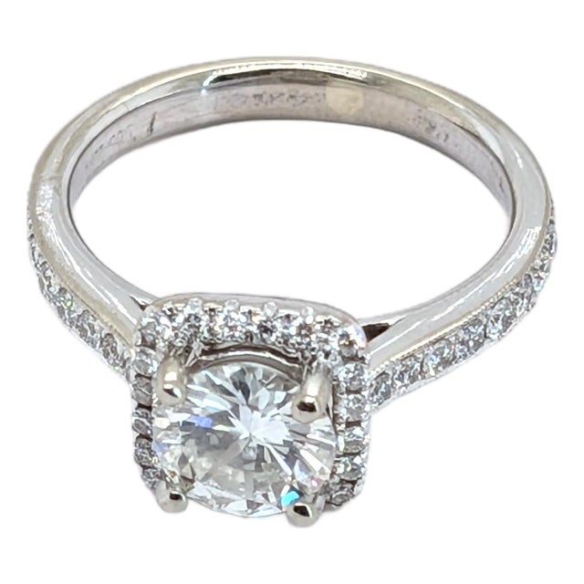 14k White Gold Halo Engagement Ring With ~1ct Natural Diamond - Size 5.5 For Sale
