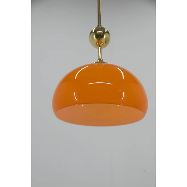 1980s Orange Glass and Brass Pendant, 1980s For Sale - Image 5 of 10