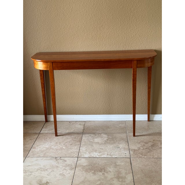 Warm amber Cherrywood Console table. Slim Demilune with tapered straight legs. Fine woodworking craftsmanship Amish style....