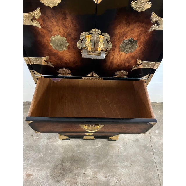 Brown Korean Asian Bandaji Lingerie Chest Brass Butterfly Hardware For Sale - Image 8 of 11