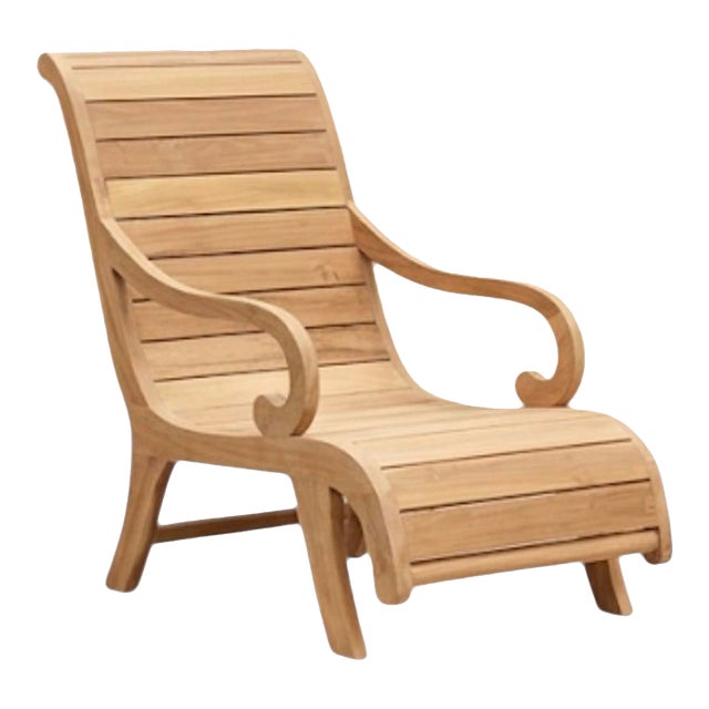 Vintage Solid Teak Sculptural Steamer-Style Chaise Lounge Chair For Sale