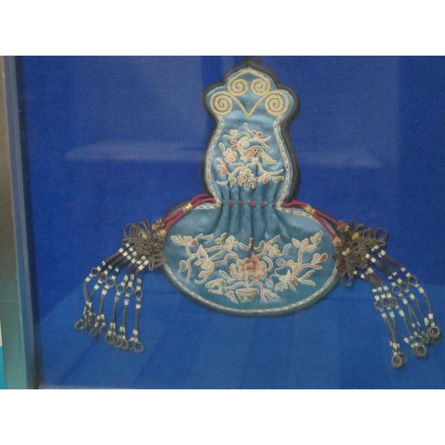 Framed Chinese Qing Dynasty Ornate Bird & Flower Embroidered Silk Purse Satchel For Sale - Image 4 of 9
