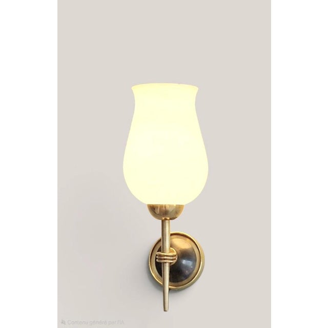 Vintage Wall Sconces in Brass and Opaline Glass from Arlus, 1950s, Set of 2 For Sale - Image 16 of 18