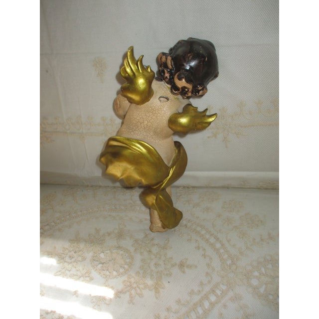 Vintage Large Baroque Putti Cherub Sculpture With Lyre For Sale - Image 4 of 8